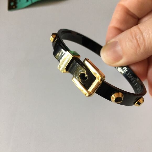 Michael Kors Astor Buckle Bangle Bracelet - black and gold tone - Picture 8 of 11